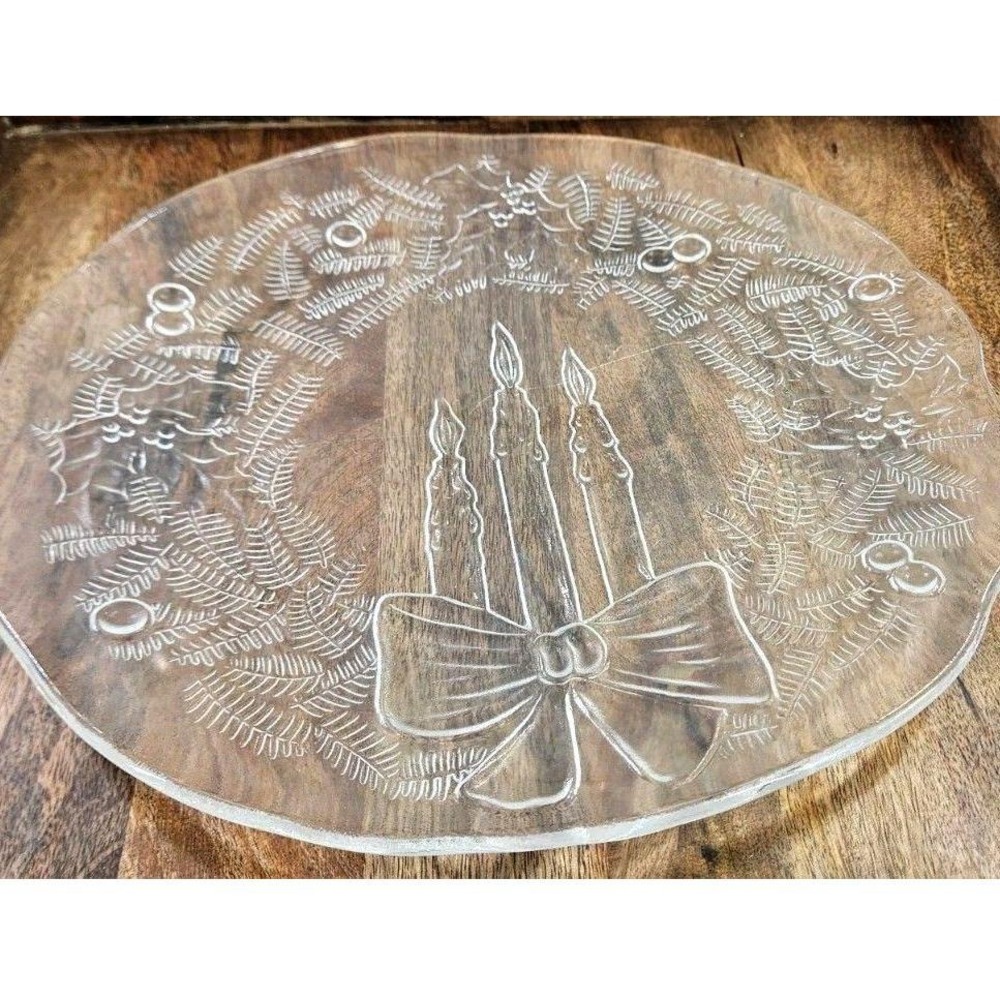 Vtg Pilgrim Glass Holiday Serving Platter‎ Christmas Dish ~12" Plate Frosted USA
